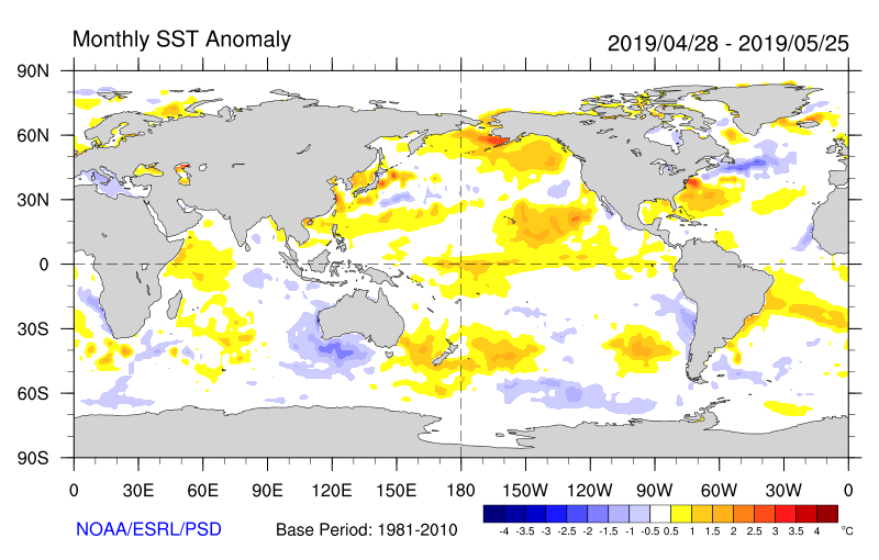 Figure 31. Monthly sea surface temperature anomalies (Source: NOAA) For an accessible explanation of this graphic contact the author scott.wallace@dpi.nsw.gov.au