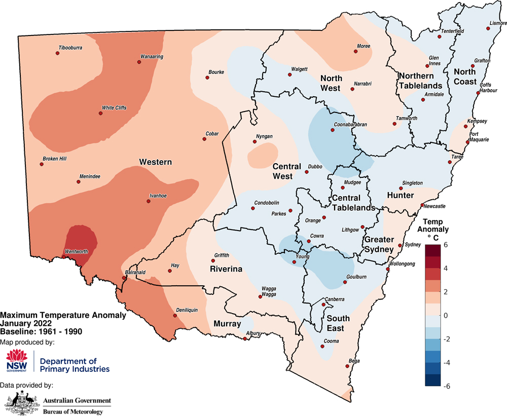 Figure 3a. Maximum temperature anomaly – January 2022 Figure 3a. Maximum temperature anomaly – January 2022