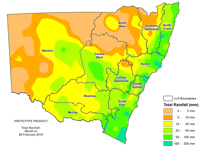 Figure 2. Total rainfall February 2019 For an accessible explanation of this image contact scott.wallace@dpi.nsw.gov.au