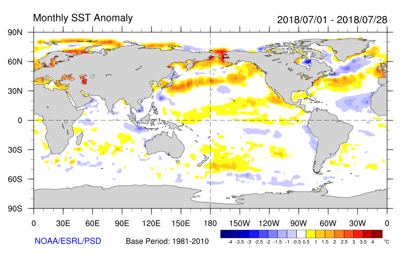 Figure 30. Monthly sea surface temperatures (Source: NOAA) For an accessible explanation of this image contact the author kim.braodfoot@dpi.nsw.gov.au