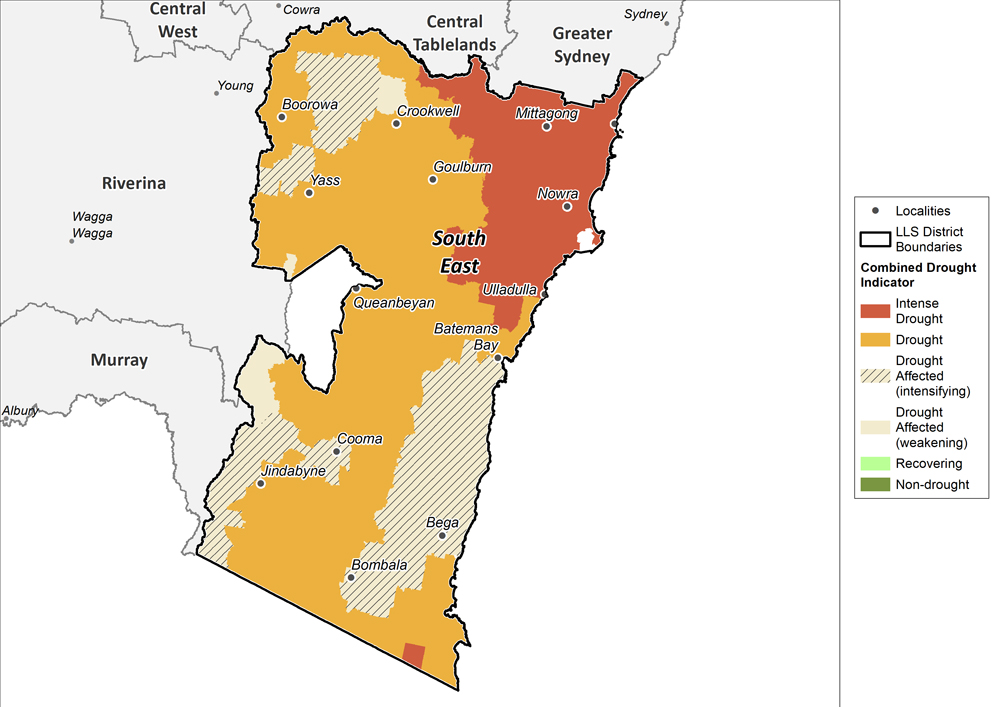 Figure 23. Combined Drought Indicator for the South East region For an accessible explanation of this diagram contact the author kim.broadfoot@dpi.nsw.gov.au
