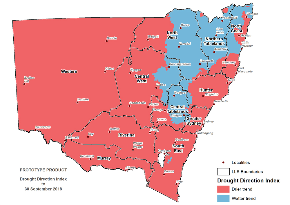 Figure 12. Drought Direction Index (DDI) to 30 September 2018 For an accessible explanation of this image contact the author kim.braodfoot@dpi.nsw.gov.au