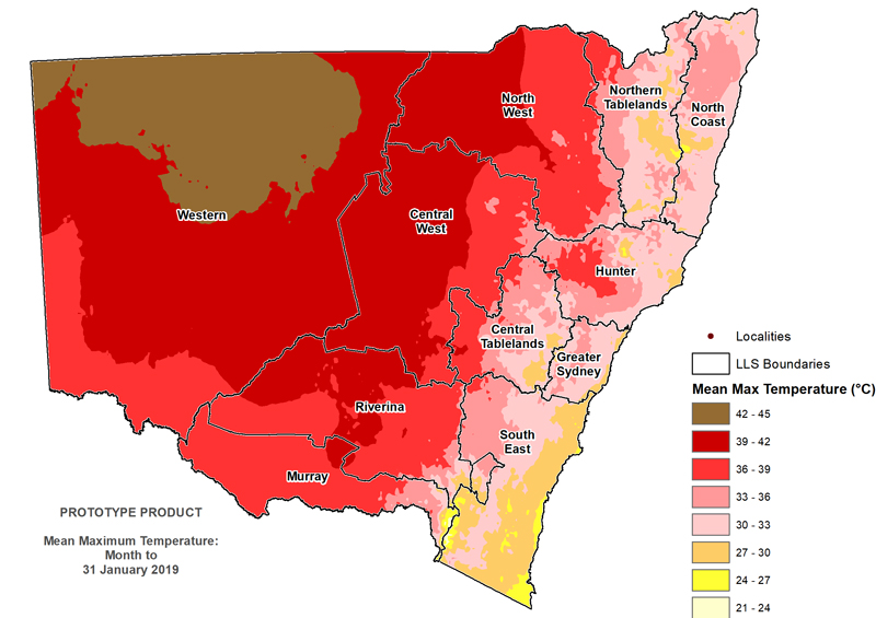 Figure 3. Average daytime temperature January 2019 For an accessible explanation of this chart contact the author scott.wallace@dpi.nsw.gov.au