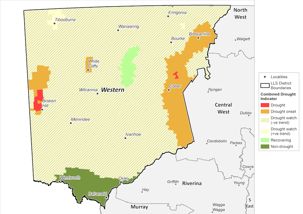 Figure 13. Combined Drought Indicator for the Western region For an accessible explanation of this map contact the author kim.broadfoot@dpi.nsw.gov.au
