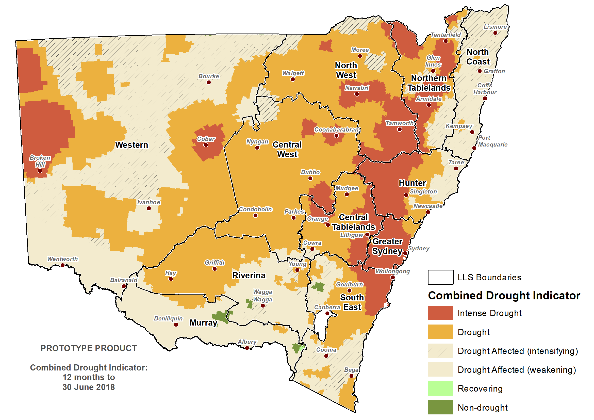 Figure 1. Verified NSW Combined Drought Indicator to 30 June 2018 For an accessible explanation of this map contact the author kim.broadfoot@dpi.nsw.gov.au