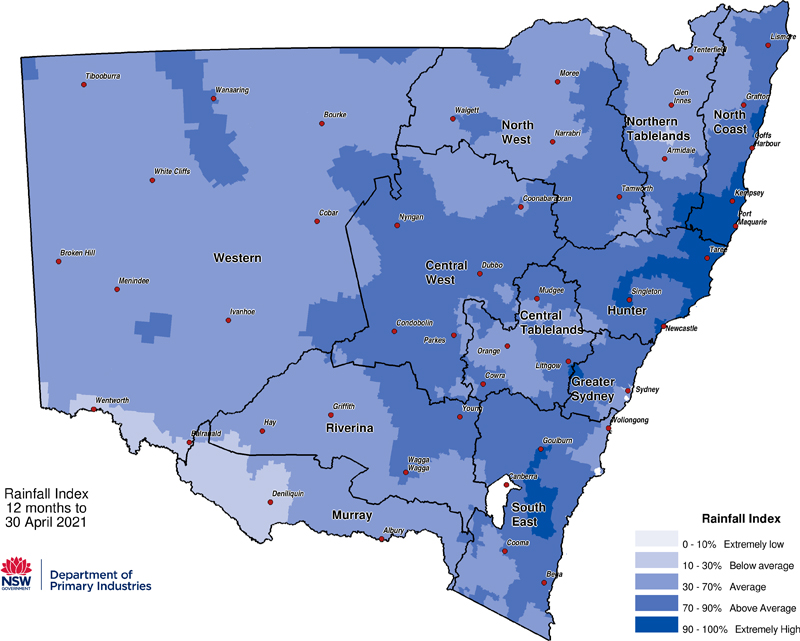 Figure 8. Rainfall Index (RI) to 30 April 2021