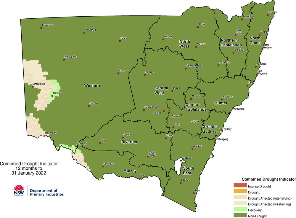 Figure 1. Verified NSW Combined Drought Indicator to 31 January 2022 Figure 1. Verified NSW Combined Drought Indicator to 31 January 2022