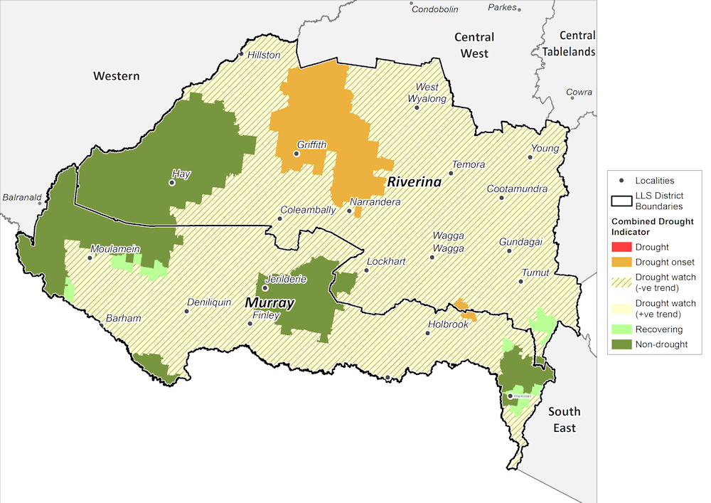 Figure 11. Combined Drought Indicator for the Murray and Riverina region For an accessible explanation of this map contact the author kim.broadfoot@dpi.nsw.gov.au