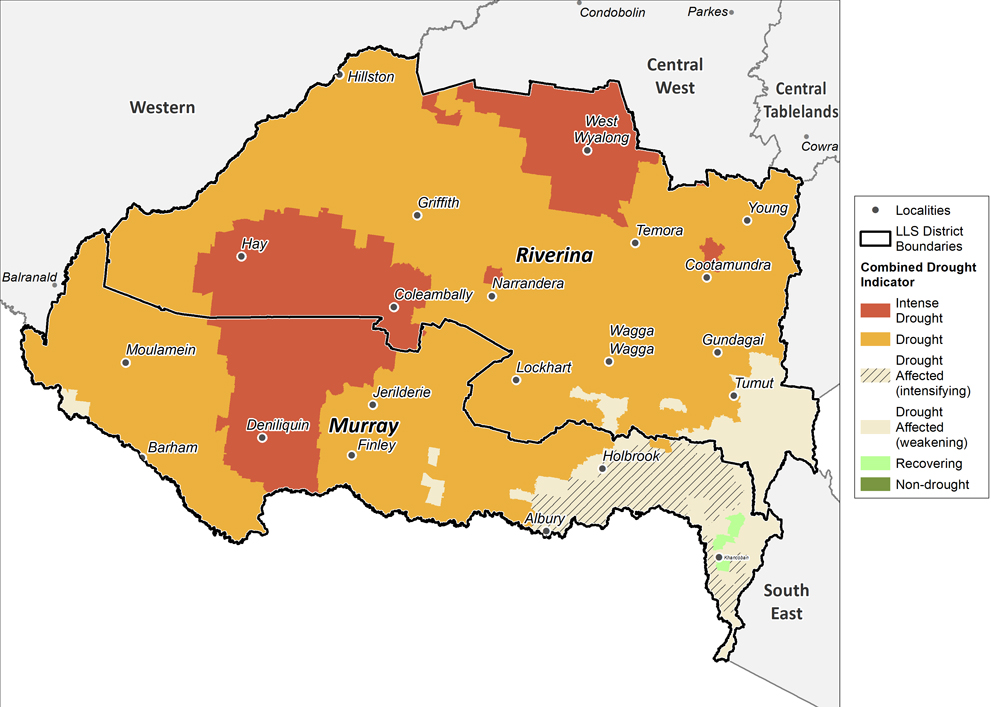 Figure 12. Combined Drought Indicator for the Murray and Riverina region For an accessible explanation of this map contact the author kim.broadfoot@dpi.nsw.gov.au