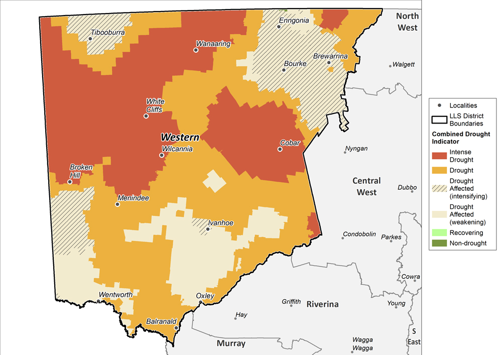 Figure 15. Combined Drought Indicator for the Western region For an accessible explanation of this map contact the author kim.broadfoot@dpi.nsw.gov.au
