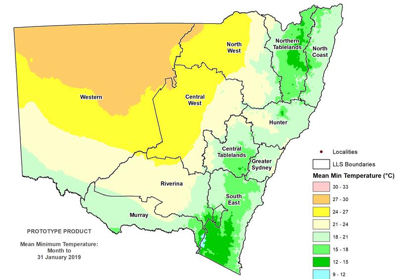 Figure 4. Average overnight temperature January 2019 For an accessible explanation of this chart contact the author scott.wallace@dpi.nsw.gov.au