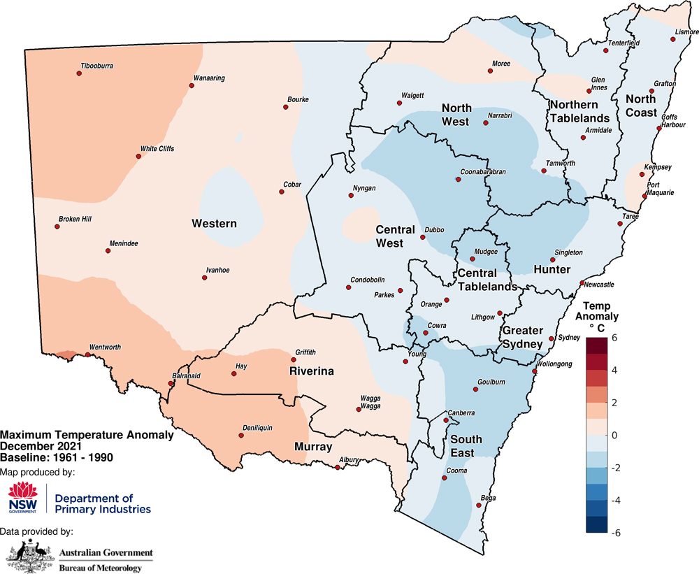 Figure 3a. Maximum temperature anomaly – December 2021 Figure 3a. Maximum temperature anomaly – December 2021