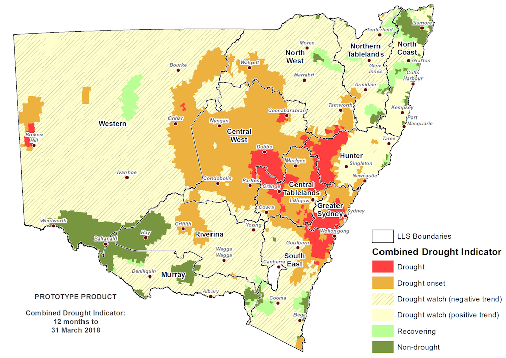 Figure 1. NSW Combined Drought Indicator to 31 March 2018 For an accessible explanation of this map contact the author kim.broadfoot@dpi.nsw.gov.au