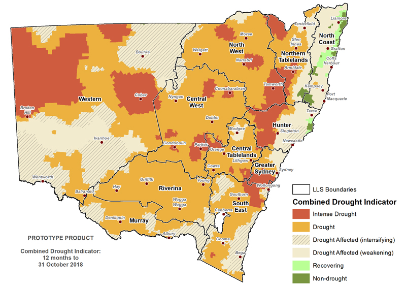 Figure 1. Verified NSW Combined Drought Indicator to 31 October 2018 For an accessible explanation of this image contact the author kim.broadfoot@dpi.nsw.gov.au
