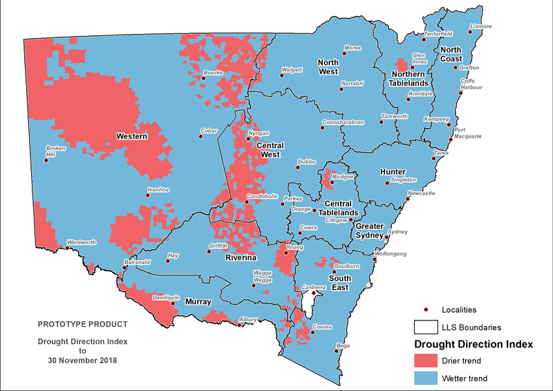 Figure 10. Drought Direction Index (DDI) to 30 November 2018 For an accessible explanation of this map contact the owner kim.braoadfoot@dpi.nsw.gov.au