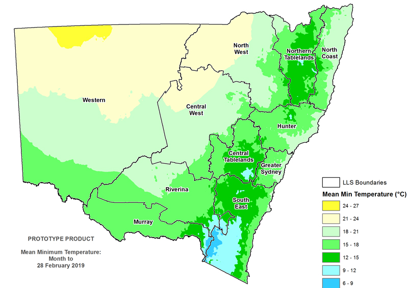 Figure 4. Average overnight temperature February 2019 For an accessible explanation of this image contact scott.wallace@dpi.nsw.gov.au