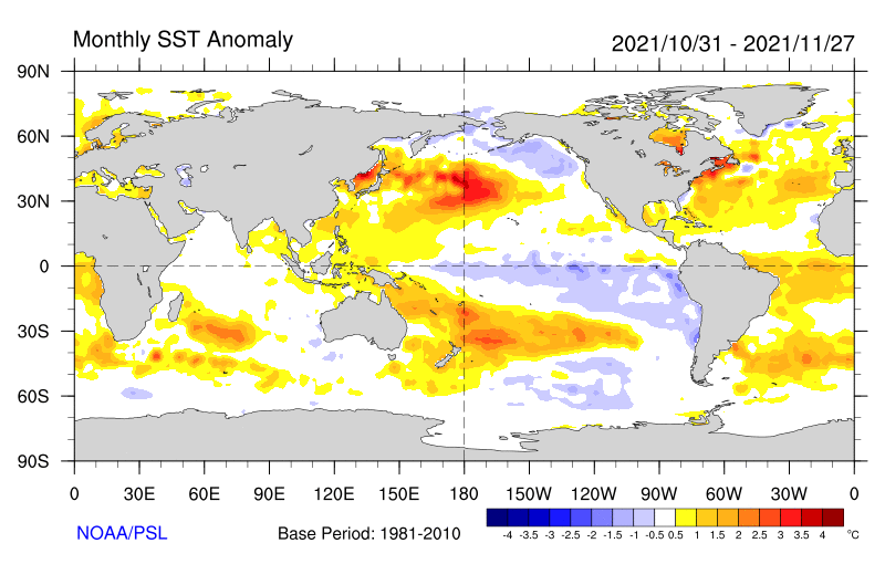 Figure 30. Monthly sea surface temperature anomalies (Source: NOAA)