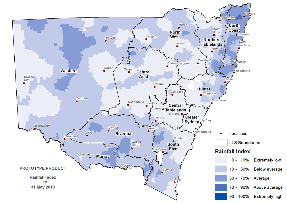 Figure 6. Rainfall Index (RI) to 31 May 2018 For an accessible explanation of this map contact the author kim.broadfoot@dpi.nsw.gov.au