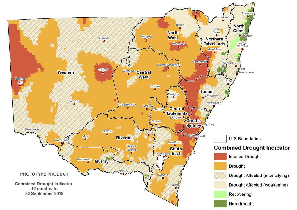 Figure 1. Verified NSW Combined Drought Indicator to 30 September 2018 For an accessible explanation of this image contact the author kim.braodfoot@dpi.nsw.gov.au