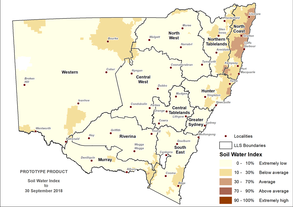 Figure 10. Soil Water Index (SWI) to 30 September 2018 For an accessible explanation of this image contact the author kim.braodfoot@dpi.nsw.gov.au