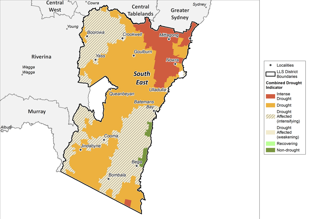 Figure 27. Combined Drought Indicator for the South East region For an accessible explanation of this image contact the author kim.braodfoot@dpi.nsw.gov.au