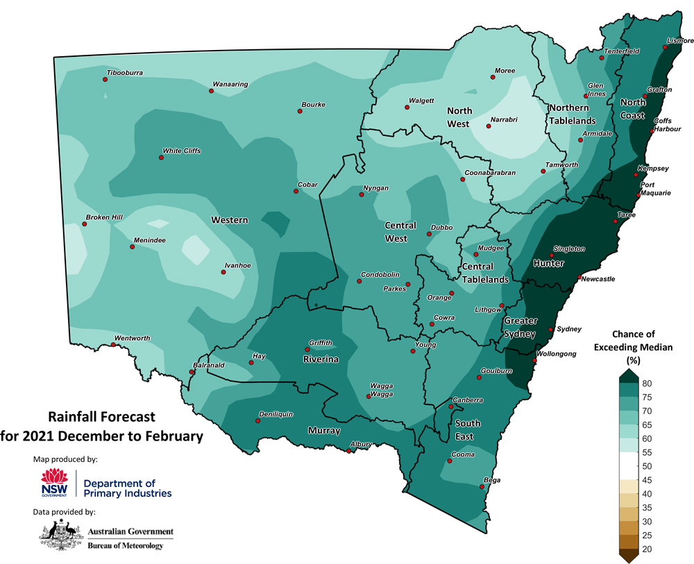 Figure 26. Seasonal rainfall outlook for NSW issued on 02 December 2021 Figure 26. Seasonal rainfall outlook for NSW issued on 02 December 2021