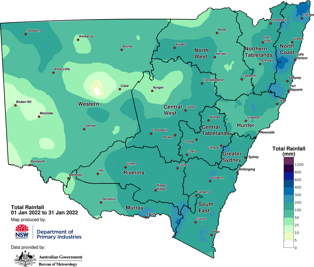 Figure 2b. Total rainfall January 2022 Figure 2b. Total rainfall January 2022