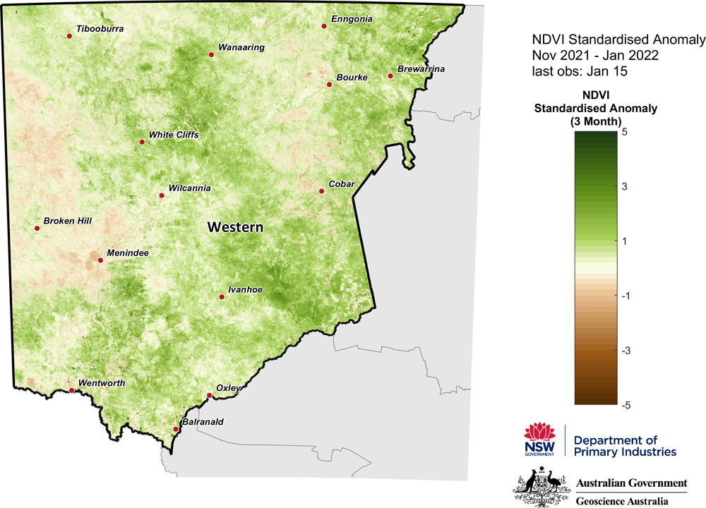 Figure 15. 3-month NDVI anomaly map for the Western region Figure 15. 3-month NDVI anomaly map for the Western region