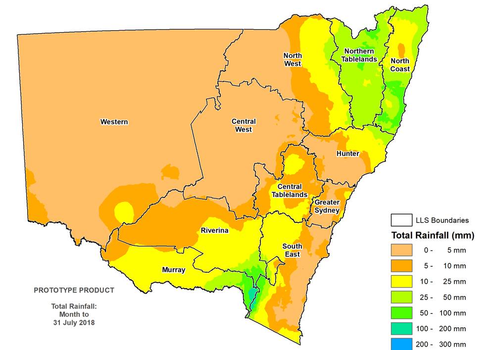 Figure 2. Total rainfall July 2018 For an accessible explanation of this image contact the author kim.braodfoot@dpi.nsw.gov.au