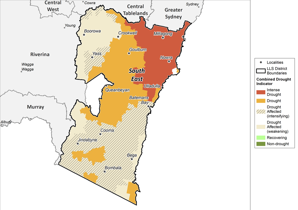 Figure 23. Combined Drought Indicator for the South East region For an accessible explanation of this image contact the author kim.braodfoot@dpi.nsw.gov.au