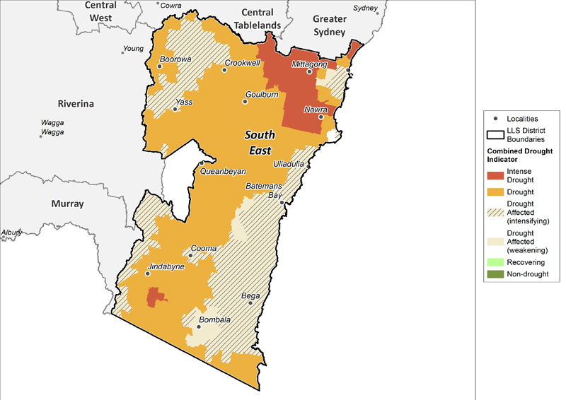 Figure 25. Combined Drought Indicator for the South East region For an accessible explanation of this image contact the author kim.broadfoot@dpi.nsw.gov.au