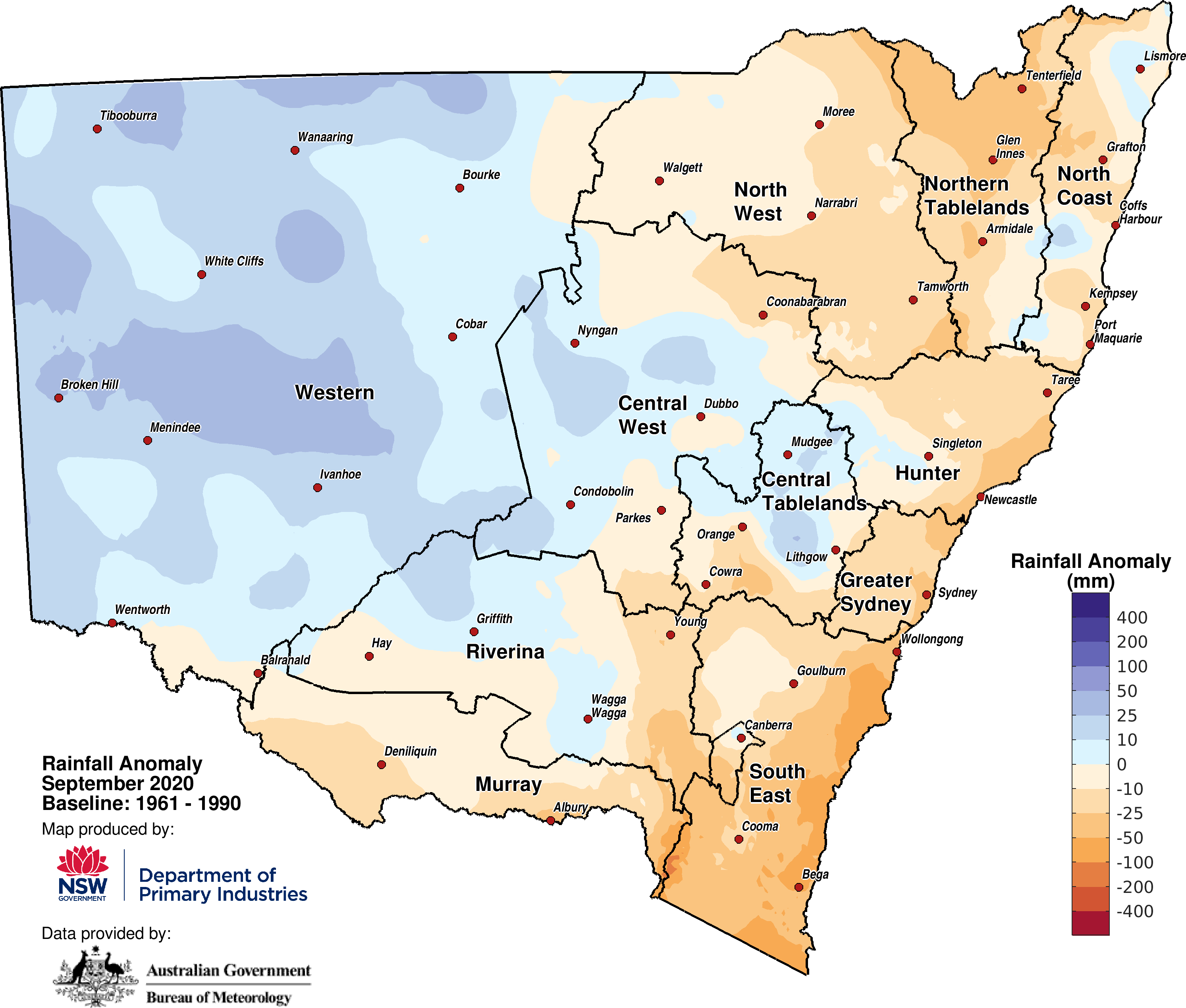 Figure 2a. Rainfall anomaly – September 2020 For an accessible explanation of this map contact the author scott.wallace@dpi.nsw.gov.au