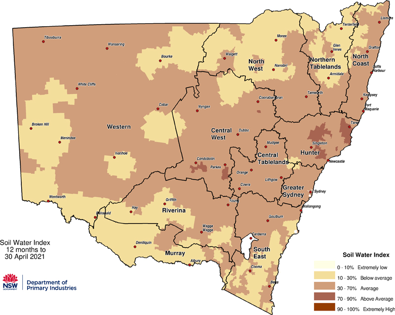 Figure 6. Soil Water Index (SWI) to 30 April 2021