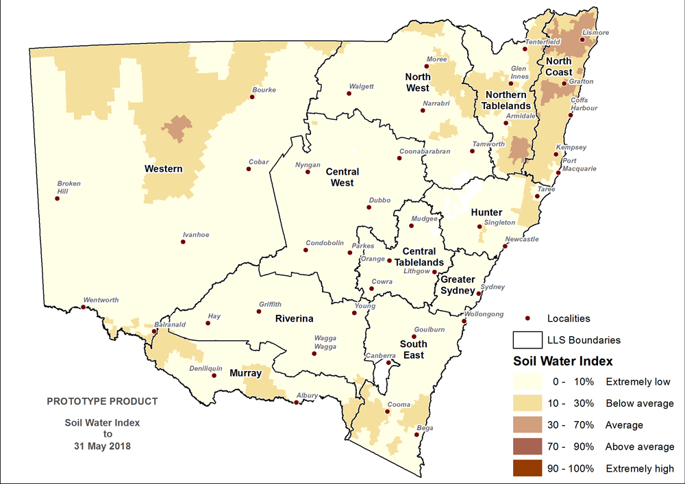 Figure 7. Soil Water Index (SWI) to 31 May 2018 For an accessible explanation of this map contact the author kim.broadfoot@dpi.nsw.gov.au