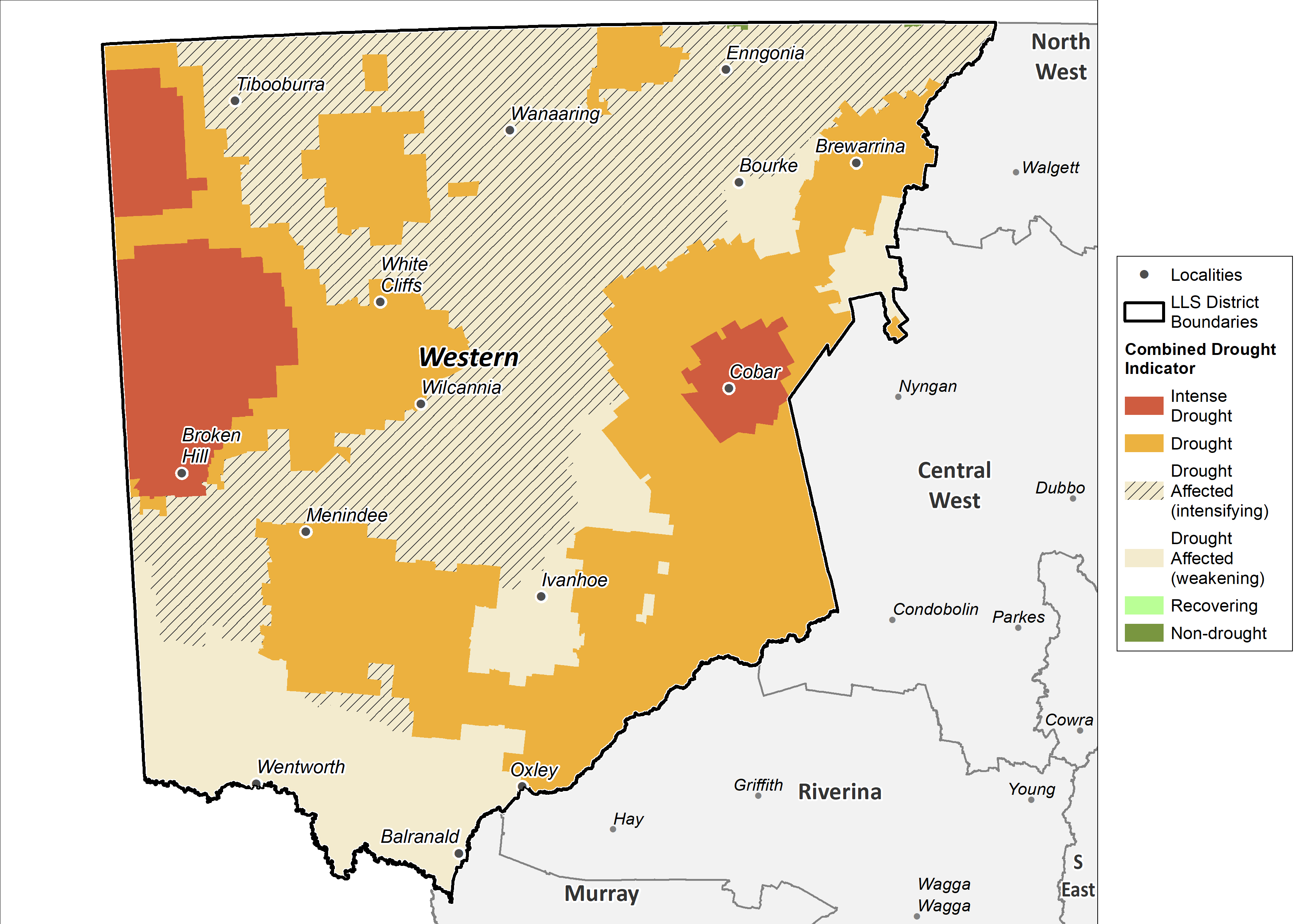 Figure 13. Combined Drought Indicator for the Western region For an accessible explanation of this map contact the author kim.broadfoot@dpi.nsw.gov.au