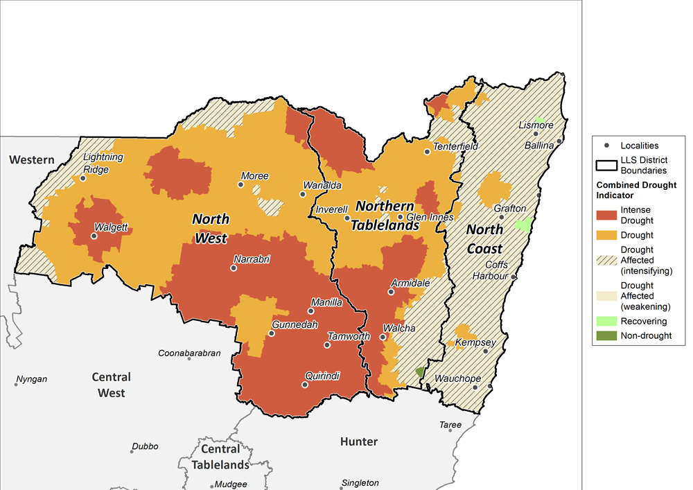 Figure 17. Combined Drought Indicator for the North West, Northern Tableland and North Coast regions For an accessible explanation of this image contact the author kim.braodfoot@dpi.nsw.gov.au