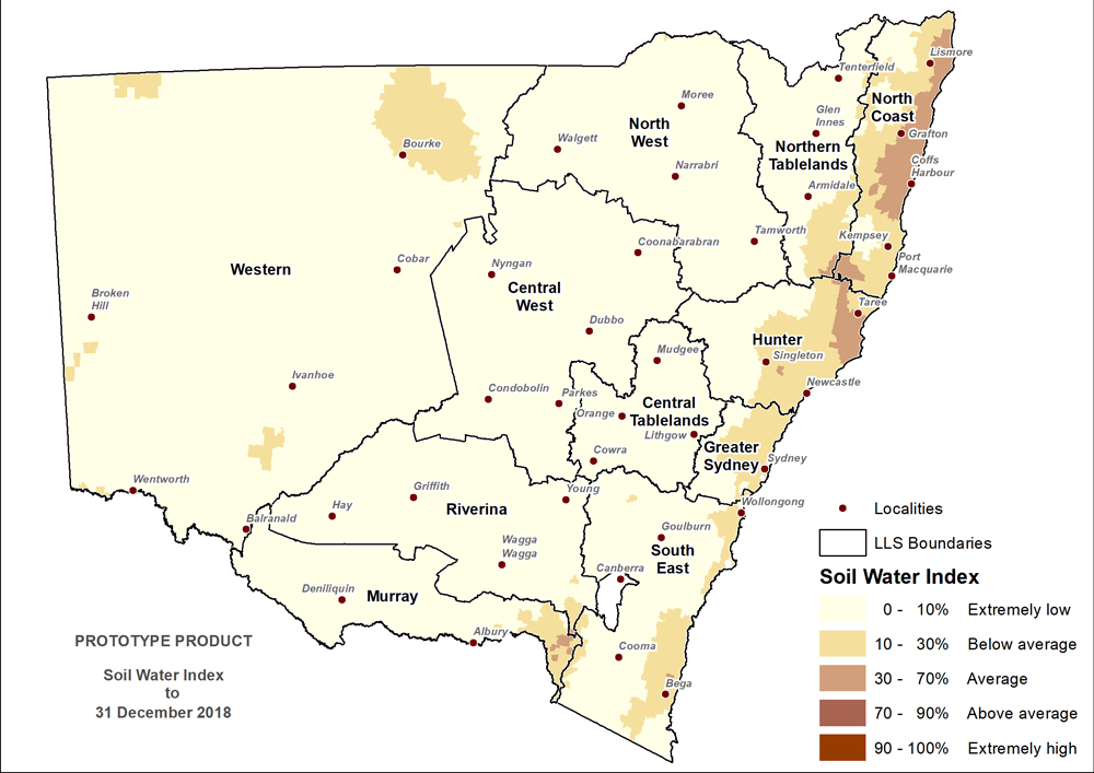 Figure 8. Soil Water Index (SWI) to 31 December 2018 For an accessible explanation of this map contact the author kim.broadfoot@dpi.nsw.gov.au