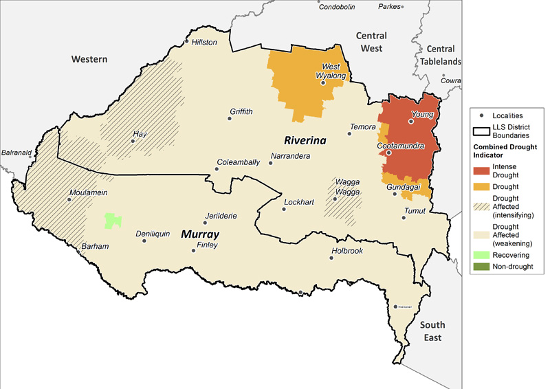 Figure 14. Combined Drought Indicator for the Murray and Riverina region For an accessible explanation of this image contact the author seasonal.conditions@dpi.nsw.gov.au