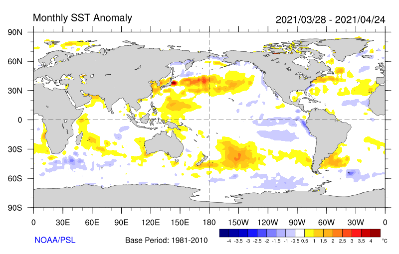 Figure 30. Monthly sea surface temperature anomalies (Source: NOAA)